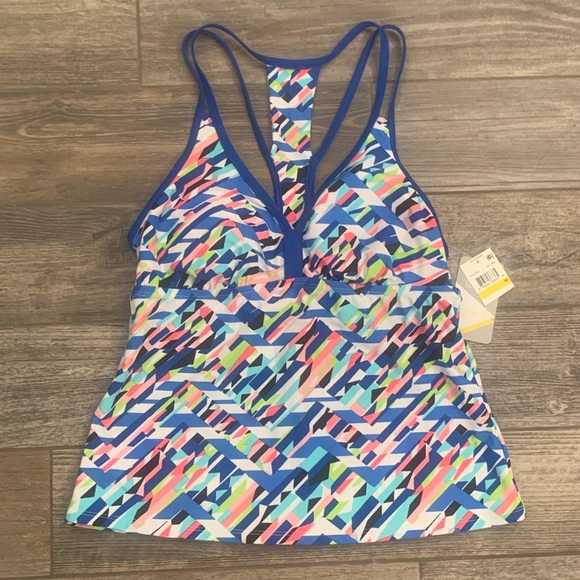 NWT Go Gossip Tankini Swim Top Small or Medium Crossed Signals Racerback Blue - Picture 6 of 14